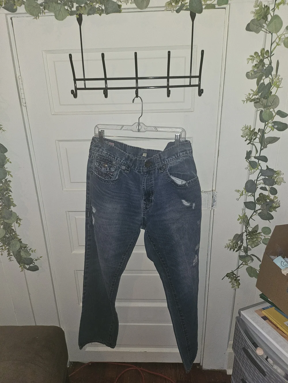 True Religion Men’s Dark Blue Distressed Boyfriend Jeans